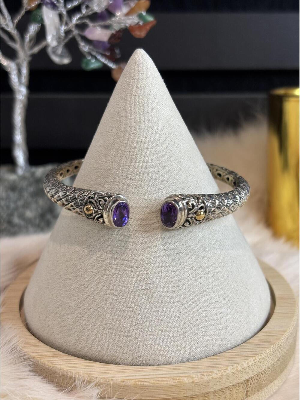 Sterling Silver and 18K Gold Amethyst Cuff Bracelet